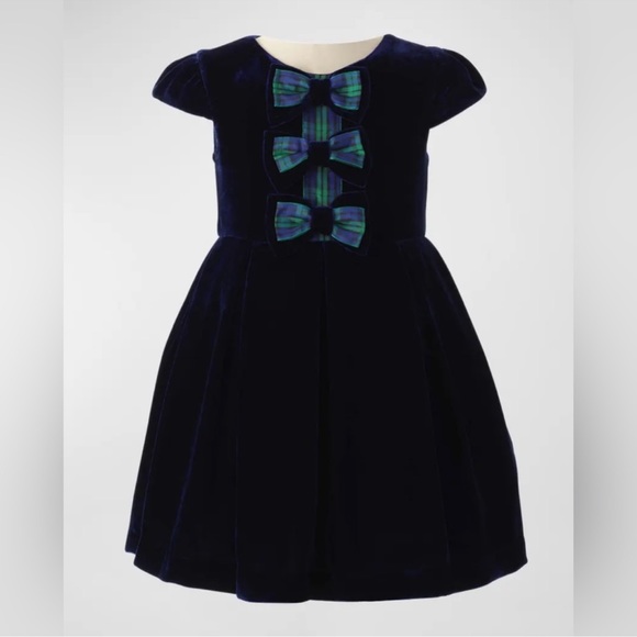 NWT Rachel Riley Girl's Bow Velvet Holiday Tartan Bow Dress - Picture 1 of 8